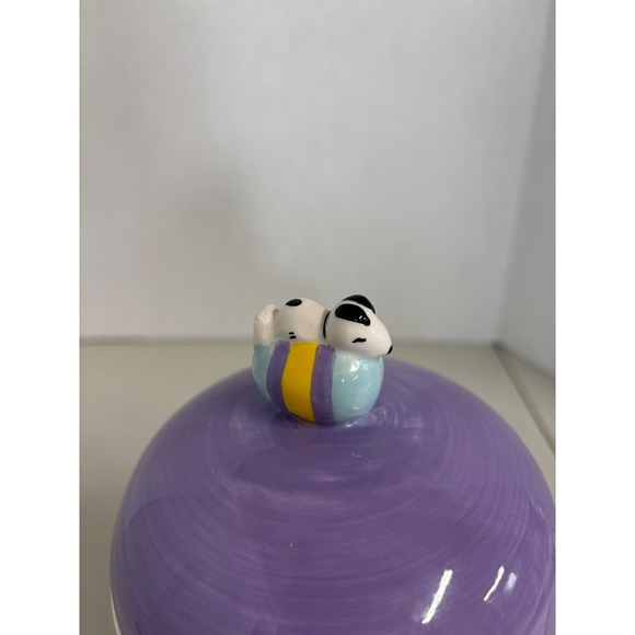 Peanuts Snoopy Woodstock Easter Ceramic Cookie Jar Canister Purple White - Picture 7 of 10